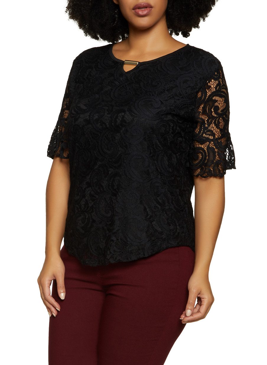 Plus Size Keyhole Lace Top