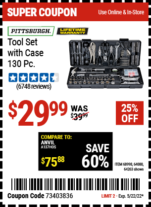 PITTSBURGH: Tool Set With Case, 130 Pc.