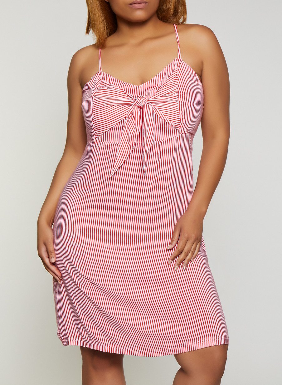 Plus Size Tie Front Striped Cami Dress