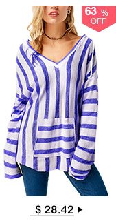 Pocket Long Sleeve Striped Hooded Collar T Shirt