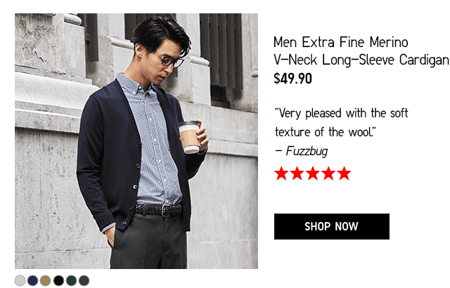 MEN EXTRA FINE MERONO V-NECK LONG-SLEEVE CARDIGAN $49.90 - SHOP NOW