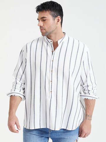 Plus Size Striped Henley Shirts