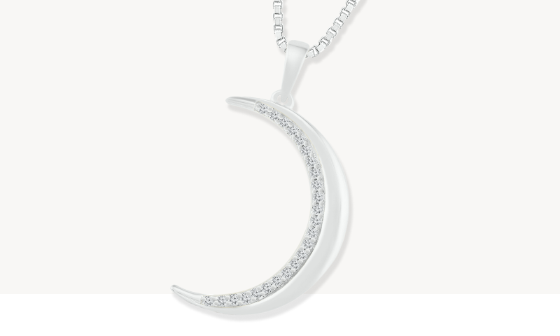 Diamond Moon Necklace 1/10 ct tw 10K White Gold 18''