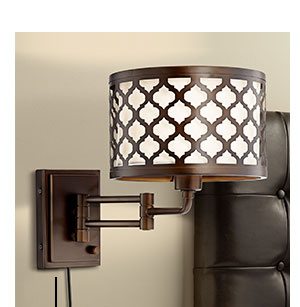 Rissani Oil Rubbed Bronze Double Shade Swing Arm Wall Lamp