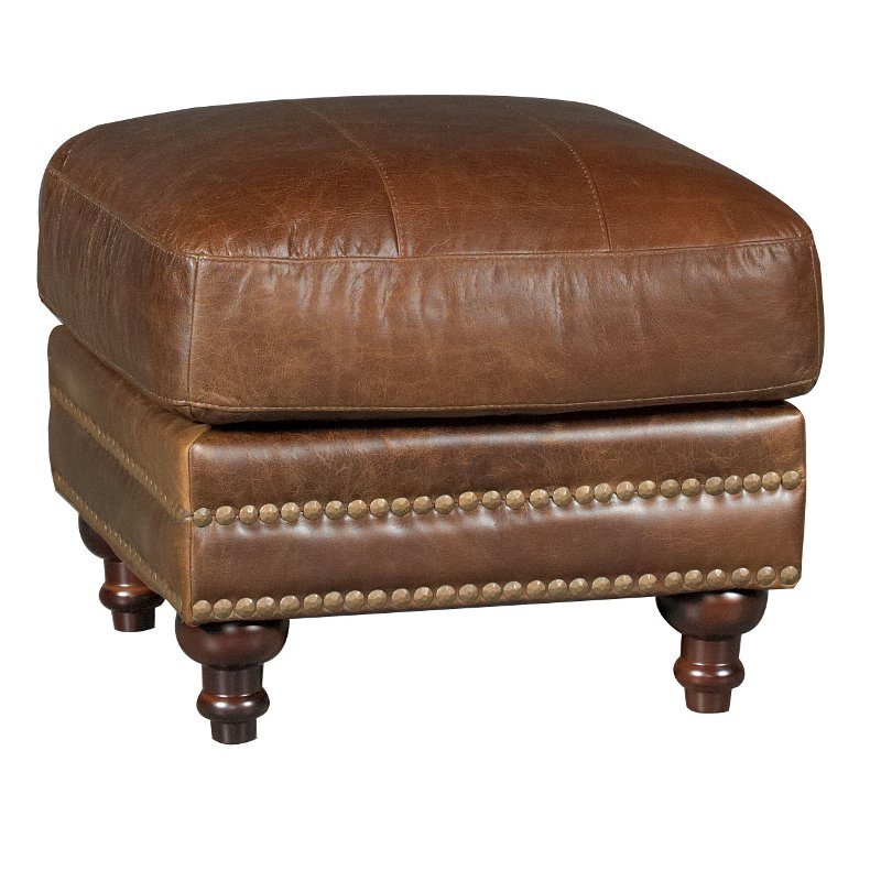 Classic Traditional Brown Leather Ottoman - Butler