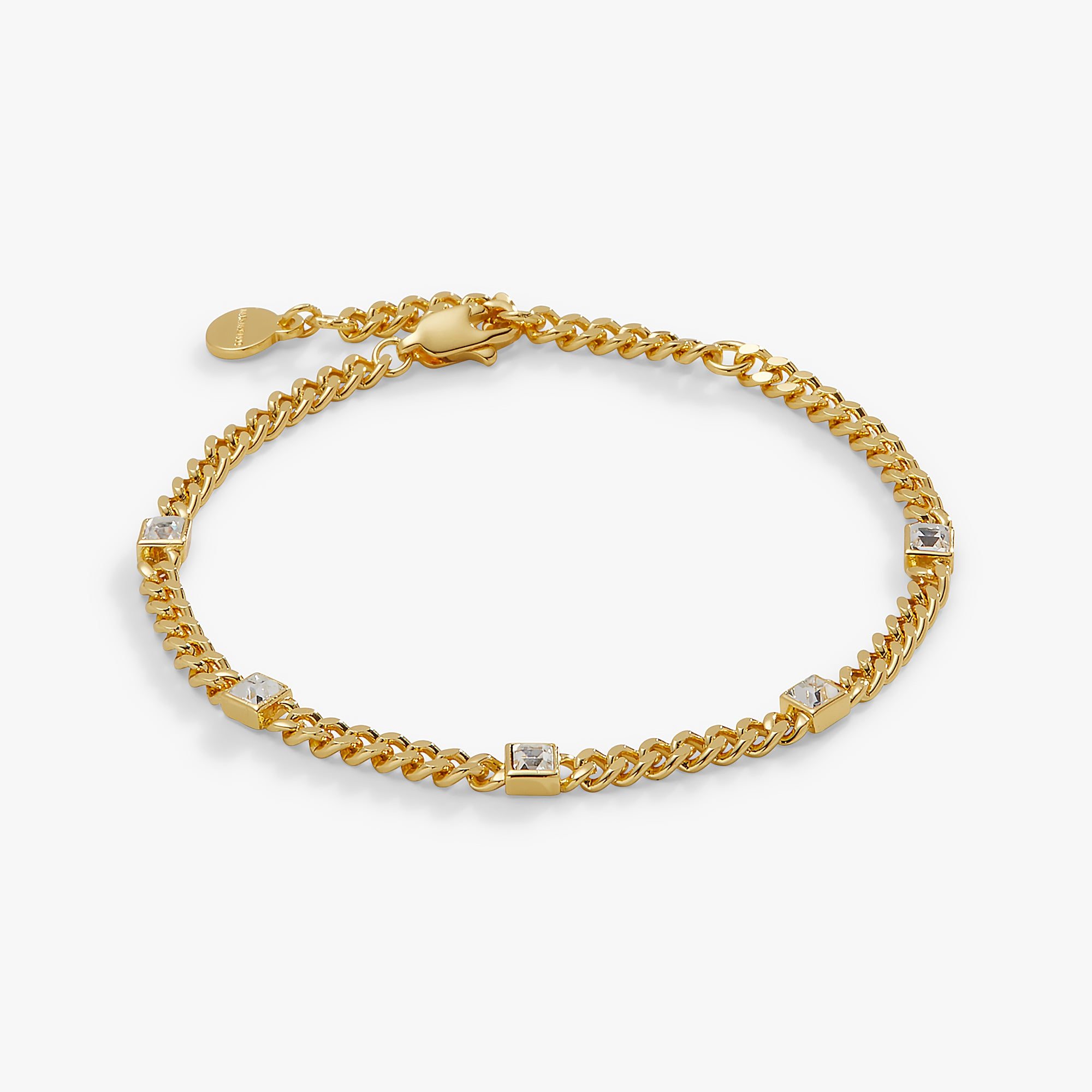 Clear Crystal Curb Chain Bracelet, April Birthstone