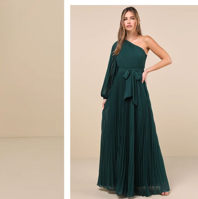 Image of Divine Charm Green Pleated One Shoulder Maxi Dress