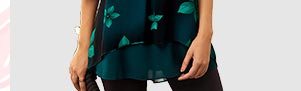 Split Neck Large Floral Print Button Detail Blouse