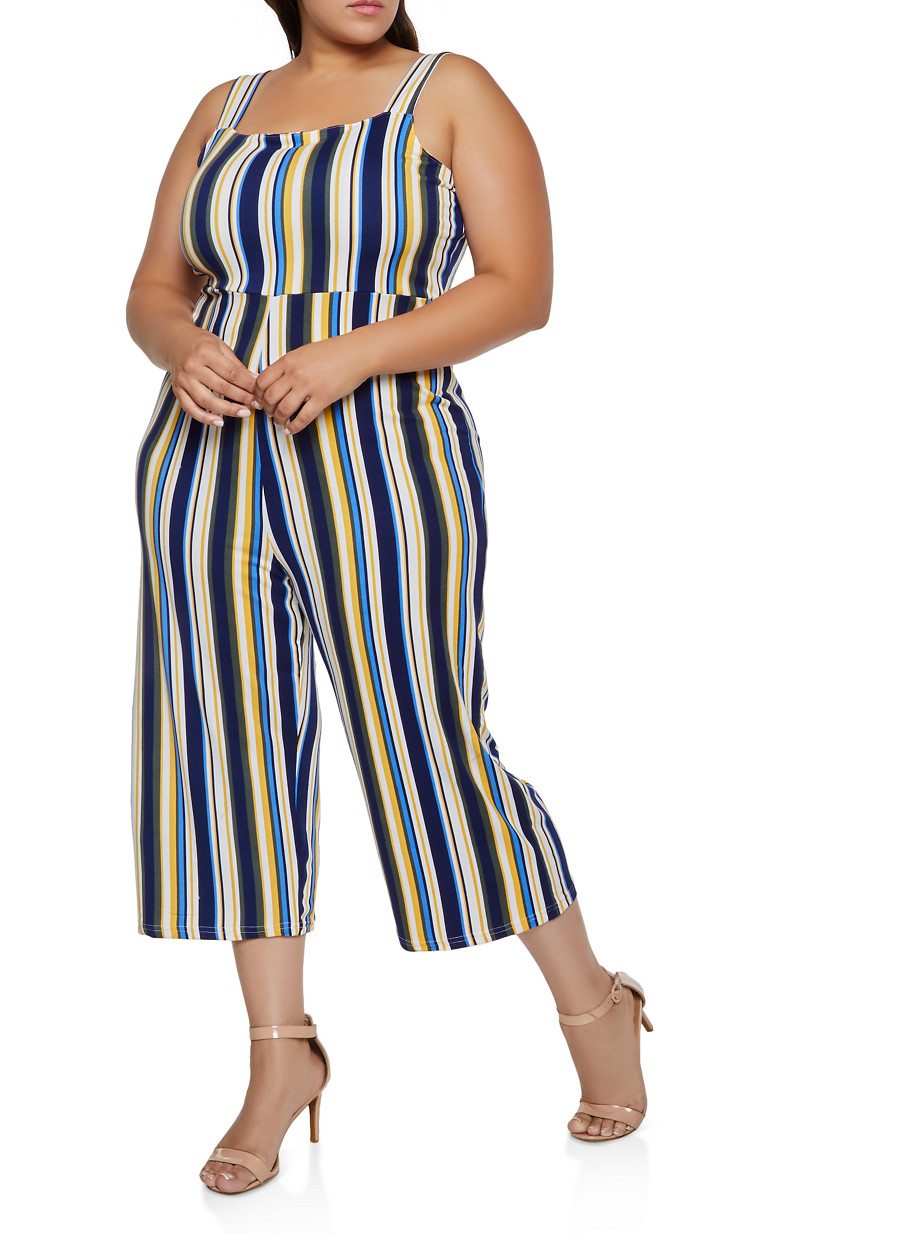 Plus Size Striped Soft Knit Jumpsuit