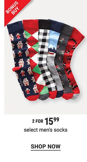 Bonus Buy - 2 for $15.99 select men's socks. Shop Now.