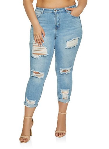 Plus Size WAX Rolled Cuff Cropped Skinny Jeans