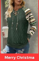 Green Patchwork Tribal Print Long Sleeve Split Neck Sweatshirt