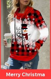 Drawstring Christmas Snowman Print Red Sweatshirt