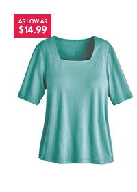 Essential Knit Elbow-Sleeve Square-Neck Tee as low as $14.99
