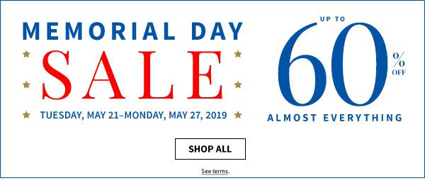 Memorial Day Sale - Up to 60% Off Almost Everything