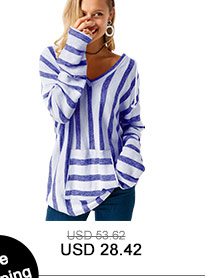 Pocket Long Sleeve Striped Hooded Collar T Shirt