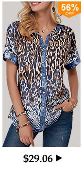 Leopard Print Split Neck Button Front Blouse