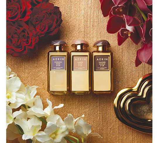 AERIN ESTÉE LAUDER A Touch of Gold The most beloved AERIN fragrances take on a golden brilliance. Complete your winter fragrance wardrobe with the d'Or Collection. Try Tangier Vanille, Amber Musk and Evening Rose in even richer, more luxurious scents. Shop Now »