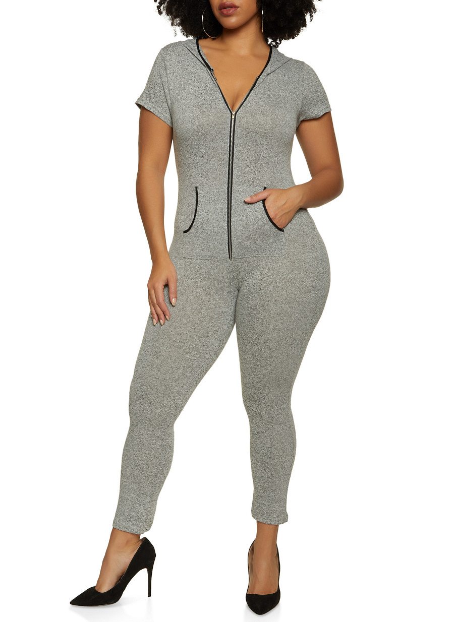 Plus Size Marled Zip Front Jumpsuit