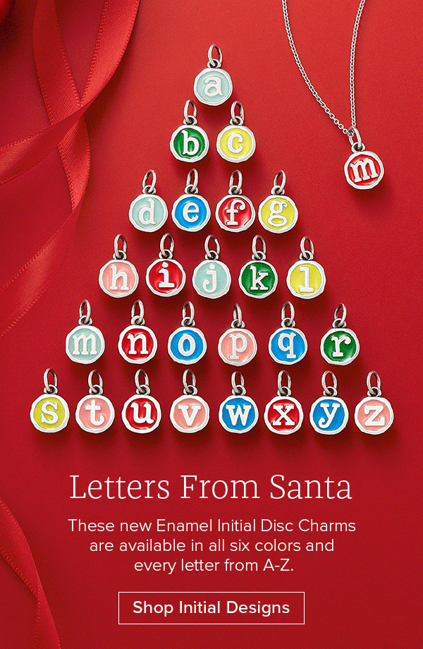 Letters From Santa - These new Enamel Initial Disc Charms are available in all six colors and every letter from A-Z. Shop Initial Designs