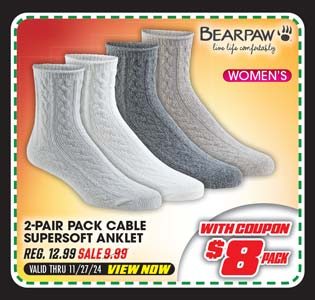 Bearpaw Women's 2-Pack Cable Supersoft Ankle