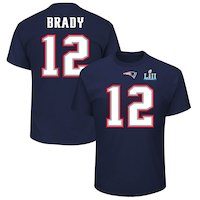 Men's New England Patriots Tom Brady NFL Pro Line by Fanatics Branded Navy Super Bowl LII Bound Eligible Receiver Patch Name & Number T-Shirt