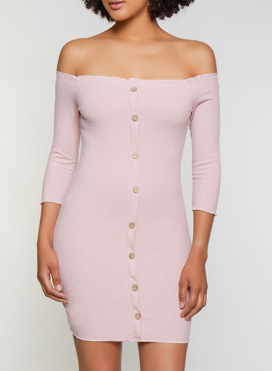 Off the Shoulder Ribbed Bodycon Dress