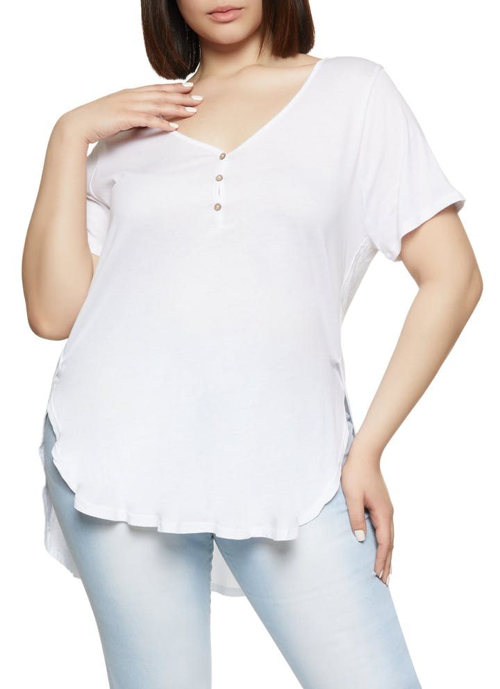 Plus Size High Low Henley Tee