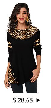 Leopard Print Button Detail Long Sleeve T Shirt 