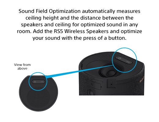 Sound Field Optimization automatically measures ceiling height and the distance between the speakers and ceiling for optimized sound in any room. Add the RS5 Wireless Speakers and optimize your sound with the press of a button. 