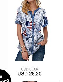 Flag Print Short Sleeve Notch Neck T Shirt