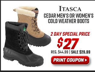 Itasca Cedar Men's or Women's Cold Weather Boots
