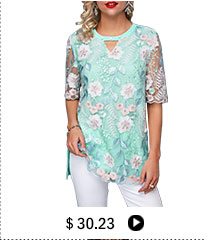 Faux Pearl Embellished Keyhole Neckline Blouse