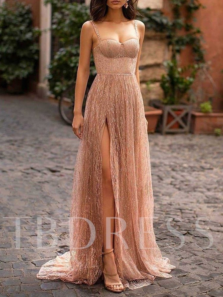 Rose Quartz Dress Floor-Length Sleeveless Sequins Pullover Women's Dress