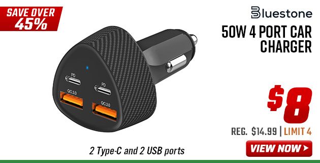 Bluestone 50W 4 Port Car Charger