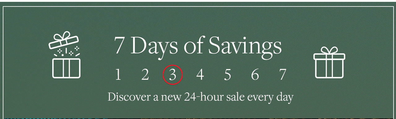 7 Days of Savings. Discover a new 24-hour sale every day.