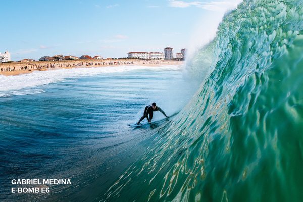 Gabriel Medina eyeing down the line in the E-Bomb E6 Wetsuit