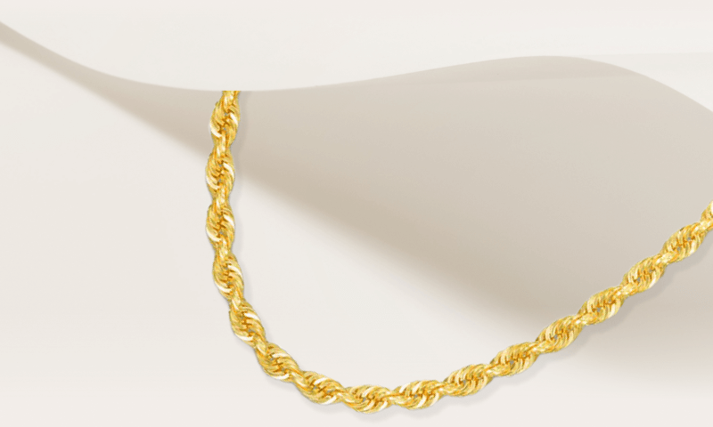 Semi-Solid Rope Chain Necklace 14K Yellow Gold 22''