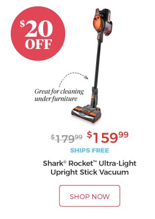 Shark® Rocket™ Ultra-Light Upright Stick Vacuum | Great for cleaning under furniture | $159.99 | $20 Off | ships free | shop now