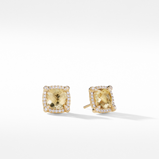 Châtelaine® Pave Bezel Stud Earring with Champagne Citrine and Diamonds in 18K Gold, 8mm