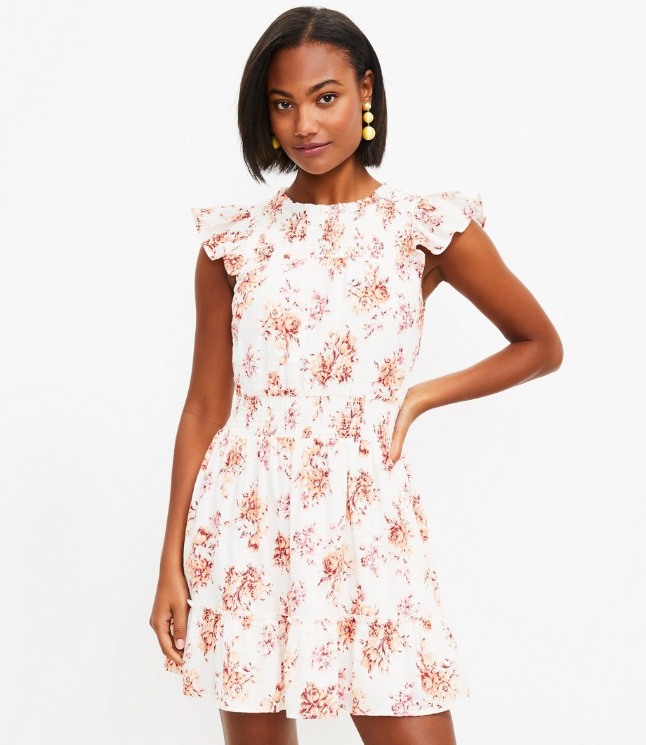 Floral Smocked Ruffle Flare Dress
