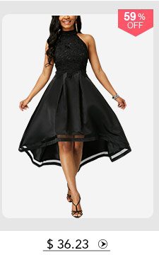 Black Lace Panel Sleeveless High Low Dress