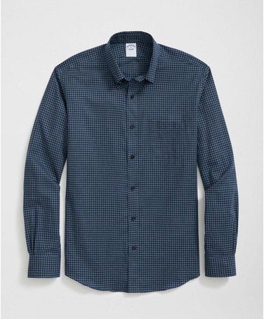 Luxe Cotton Twill Polo Button Down Collar, Gingham Shirt