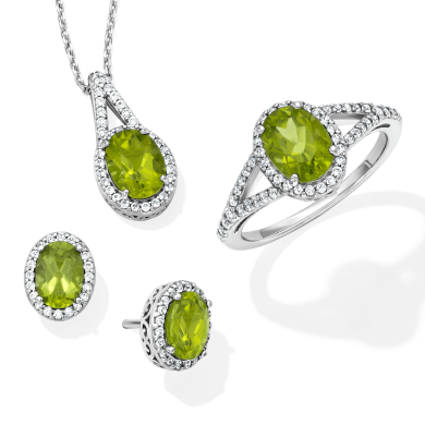 Peridot & White Lab-Created Sapphire Boxed Set Sterling Silver - Size 7