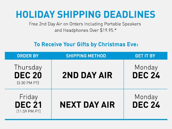 Last days to order and receive your gifts by Christmas Eve. Learn more.