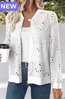 White Jacquard Long Sleeve Stand Collar Track Jacket