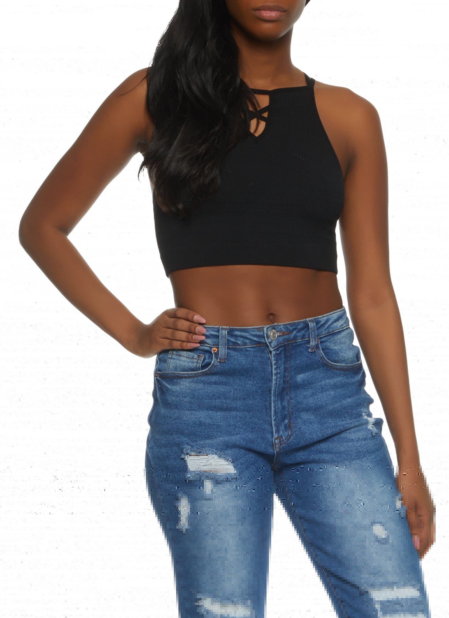 Textured Knit Strappy Back Crop Top