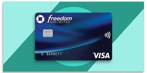 Chase Freedom Unlimited credit card on a green background.