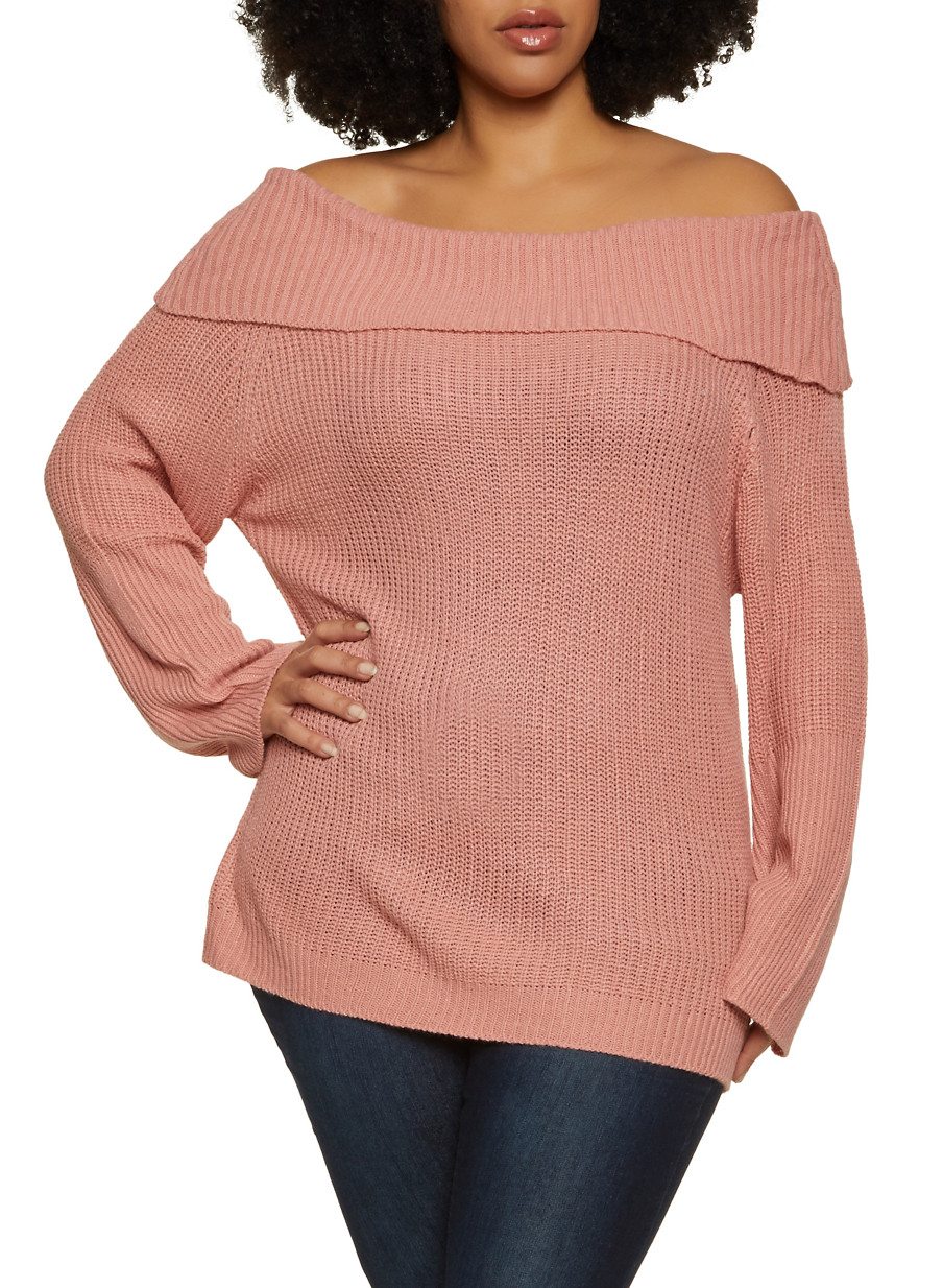 Plus Size Off the Shoulder Long Sleeve Sweater