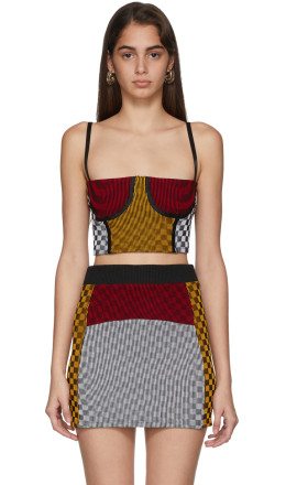 Paolina Russo - SSENSE Exclusive Yellow & Red Illusion Knit Cropped Bustier Tank Top